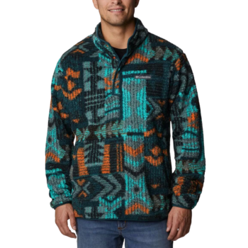 Mens teal and orange 1/2 zip fleece with aztec print.