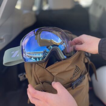 Goggles in backpack