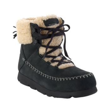 Black boots with lace up design and sherpa lining.